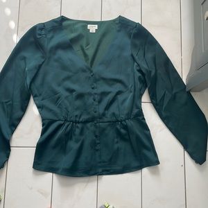 Jcrew forest green satin peplum top